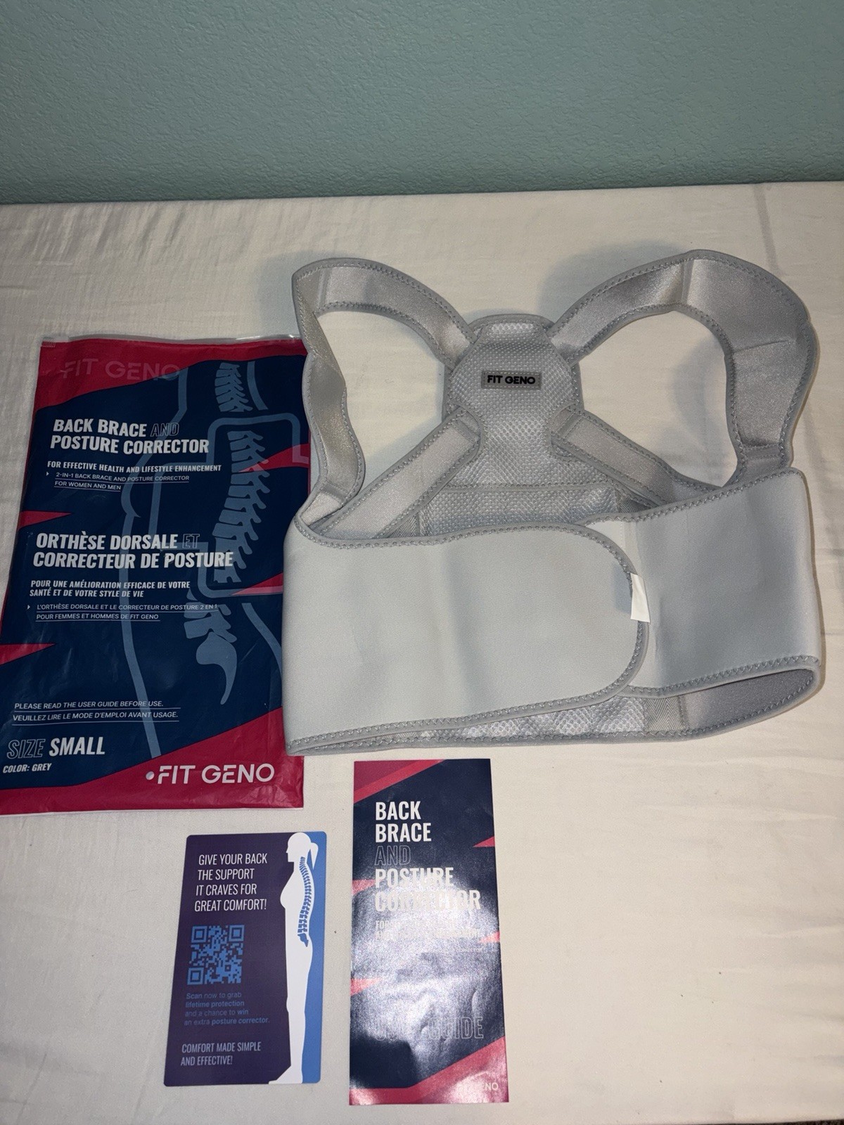 Fit Geno 2-In-1 back brace posture corrector Size S For Men & Women Grey NEW!