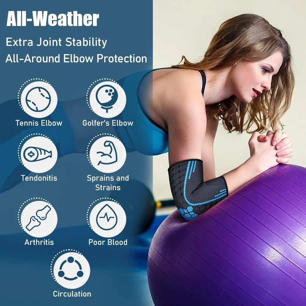2 Pack Elbow Compression Sleeve Wraps Pads for Tendonitis Arthritis Bursitis