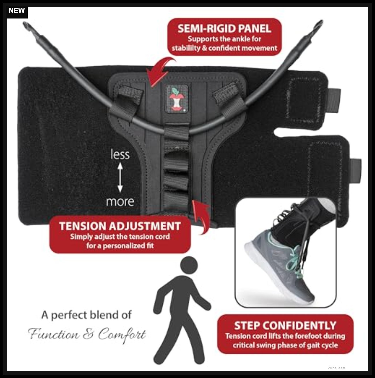 Foot Drop Brace Adjustable Dorsiflexion Support Medium Large Walking Ankle Foot