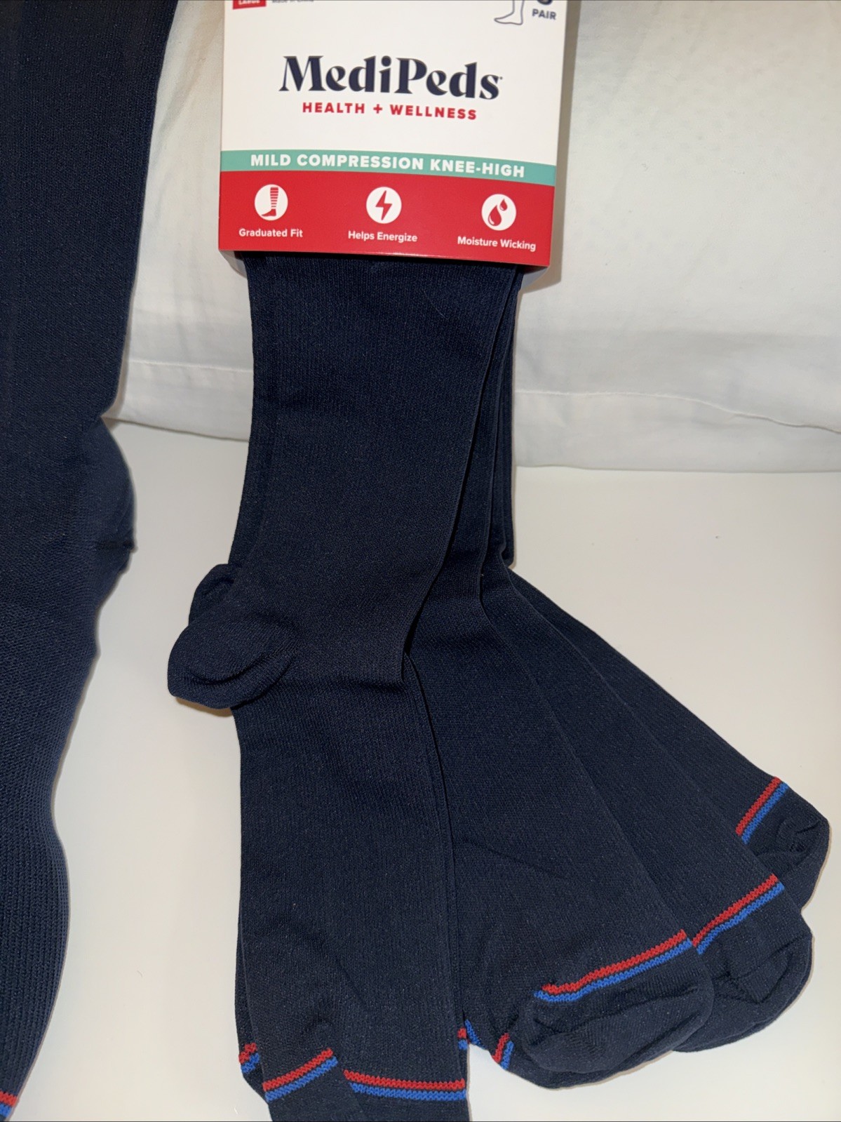 (3 Pr) Compression Socks-Navy Blue (Men 7-12/L-10-13)-LOWER COST THAN WALMART!