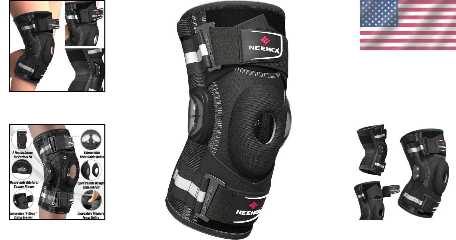 Adjustable Hinged Knee Support with Patented Design for Sports Injuries