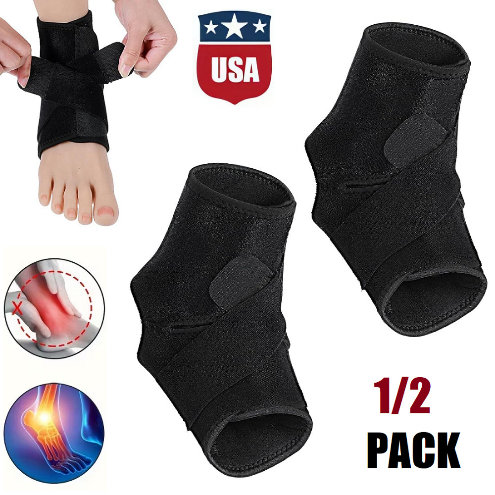 2× Adjustable Strap Sports Ankle Brace Breathable Compression Wrap Ankle Support