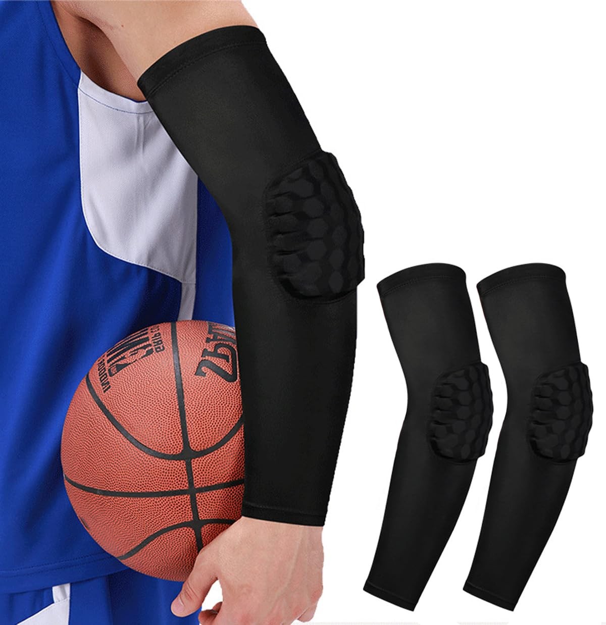 2 Pack Basketball Arm Sleeves Padded Honeycomb Anti Collision Elbow Guard