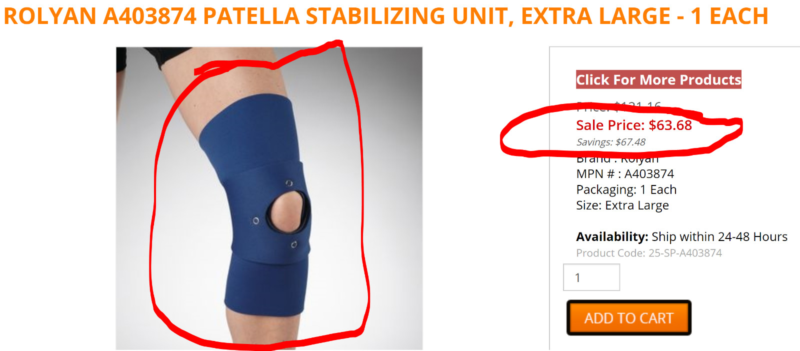 Rolyan Lateral J Support and Patella Stabilizer Left or Right XL [A5S3]