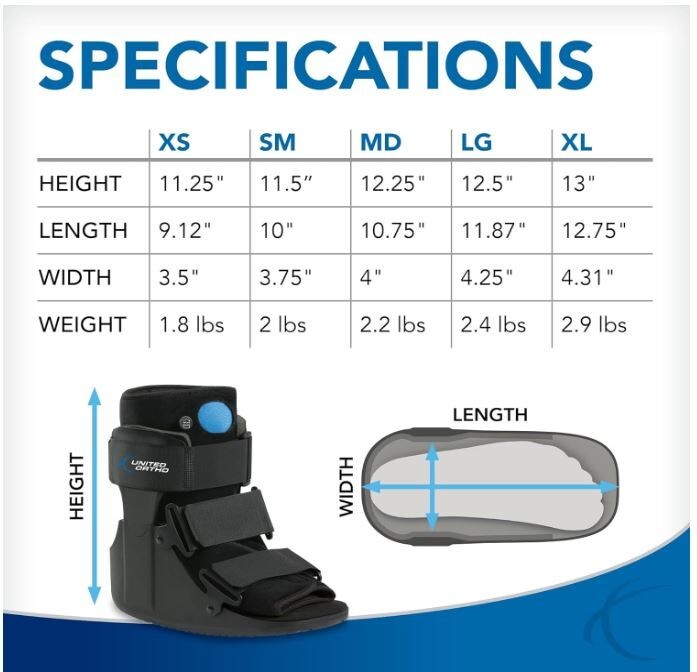 United Ortho Short Air Cam Walker Fracture Boot Black Mens 11.5-13.5, Women 12.5