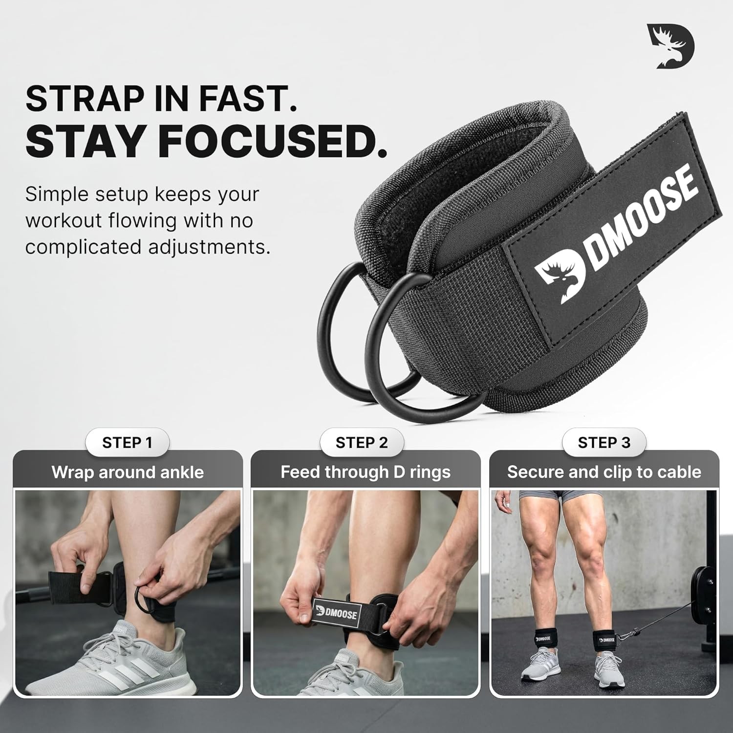 Black Neoprene Ankle Strap for Cable Machine, One Size, for Glutes & Legs