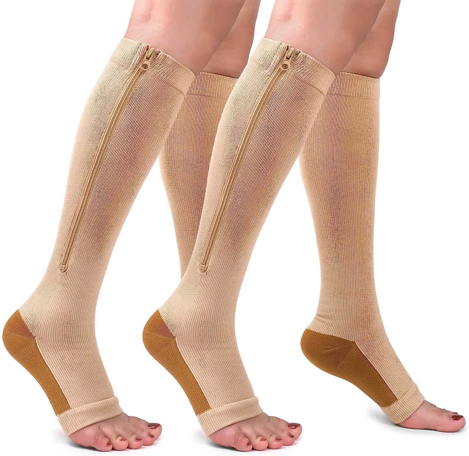 Zipper Compression Socks Open Toe 20-30mmHg Support Stocking Leg Calf Stockings