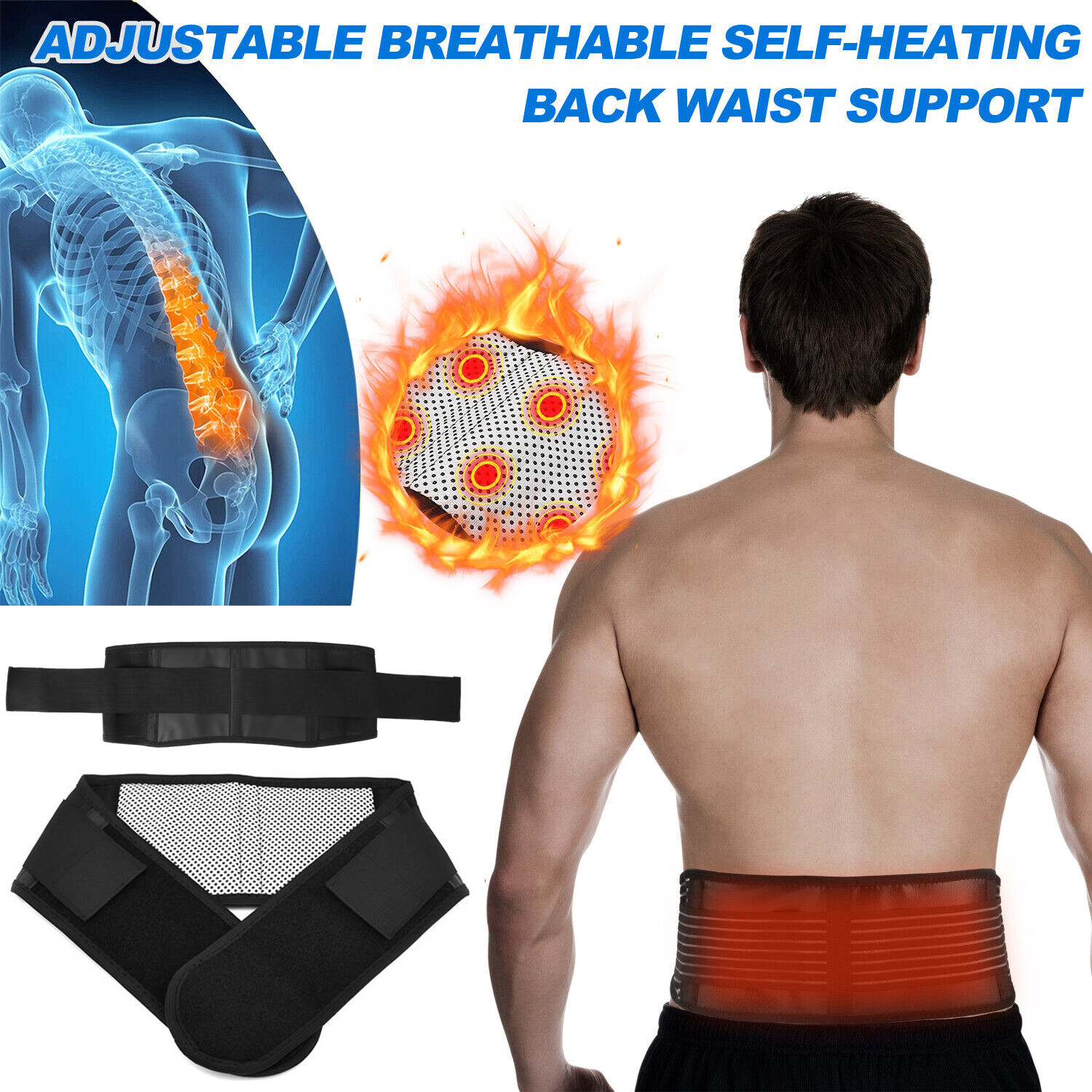 Magnetic Lumbar Lower Waist Belt Self Heating Pad Back Support Brace Pain Relief