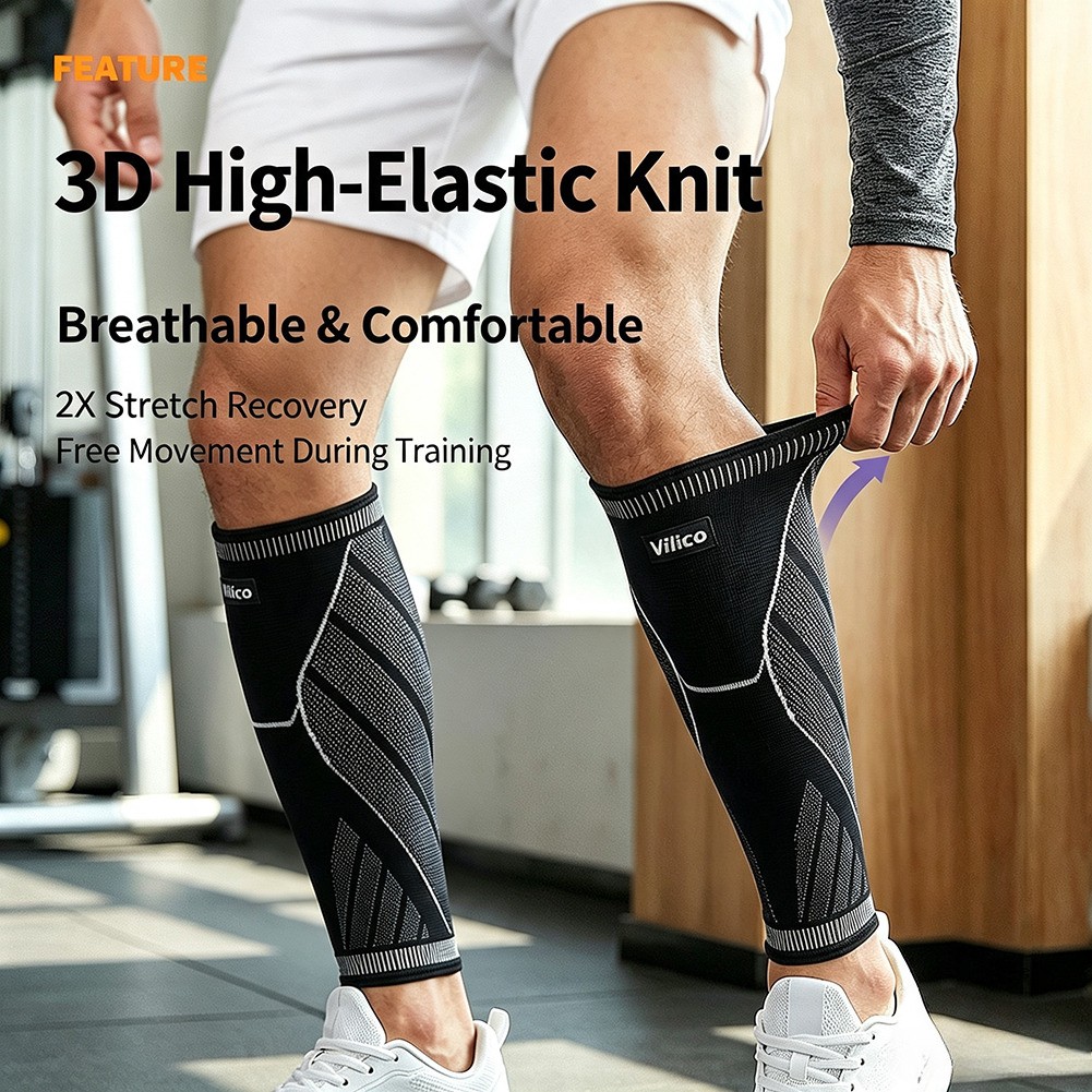 2PCS Running Athletics Compression Sleeves Leg Calf Shin Splints Knee Protection