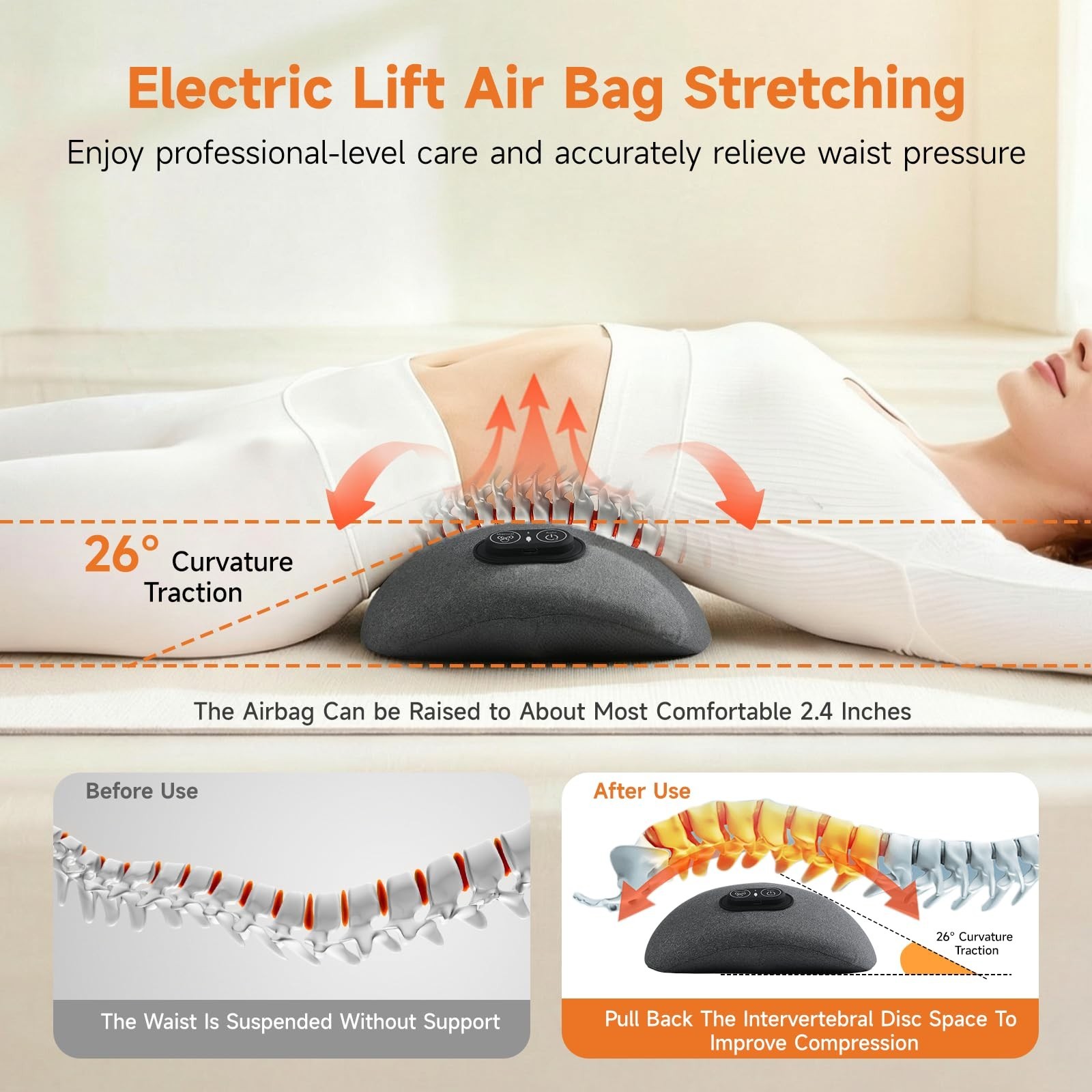 3-in-1 Electric Lumbar Support Pillow with Adjustable Height for Bed and Chai…