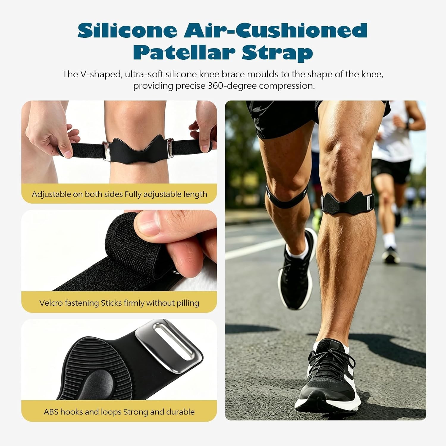 Knee Strap, Adjustable Patella Tendon Support Band with 3D Silicone 2 Pack