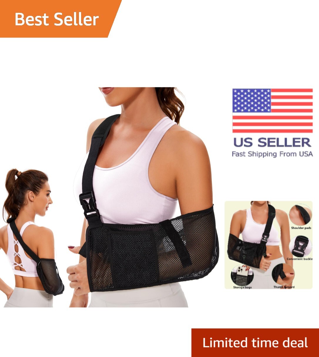 Mesh Breathable Shoulder Immobilizer Sling for Arm & Wrist Pain – Large