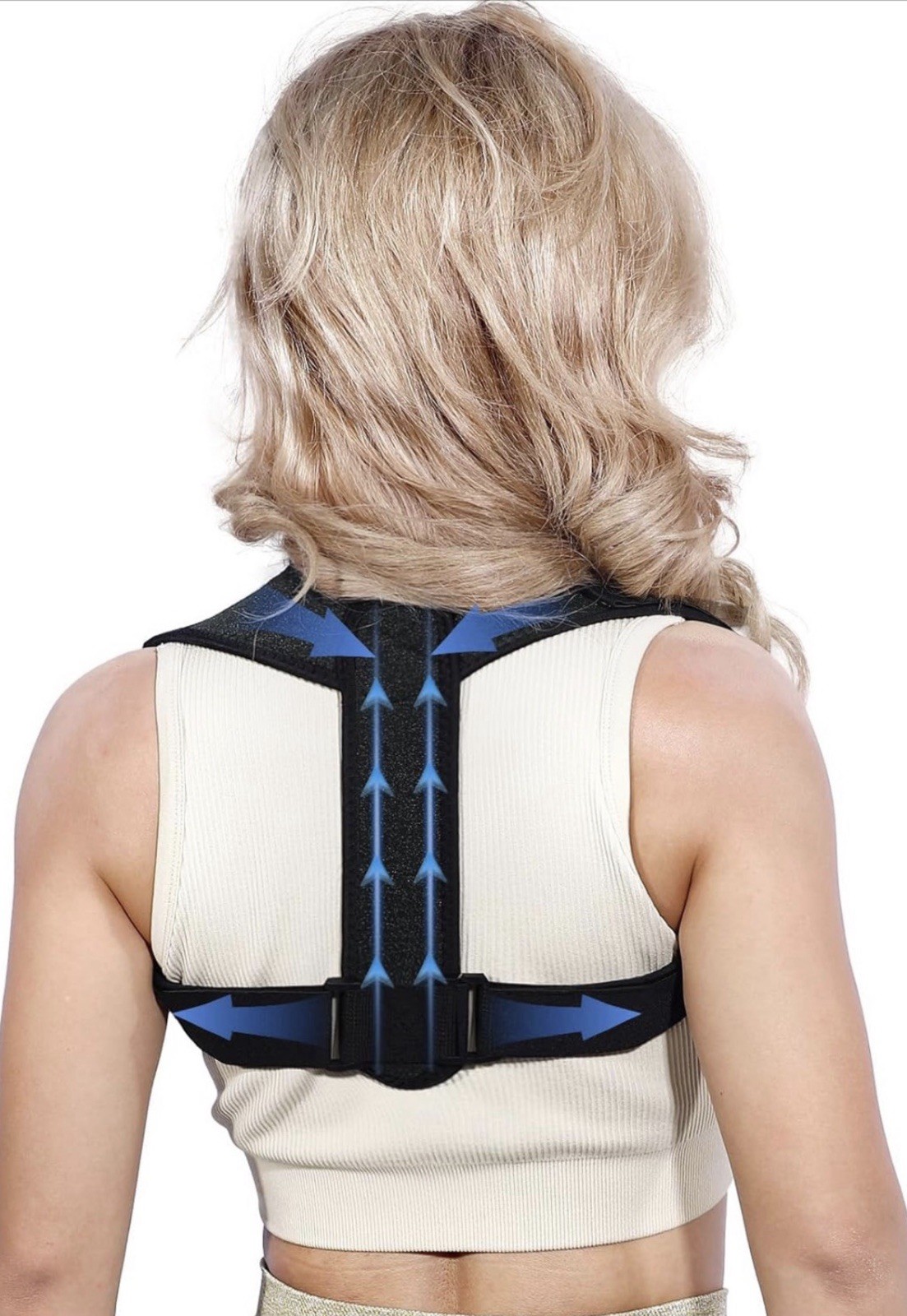 Posture Corrector Women Men Black Adjustable Upper Back Brace + Spine Support