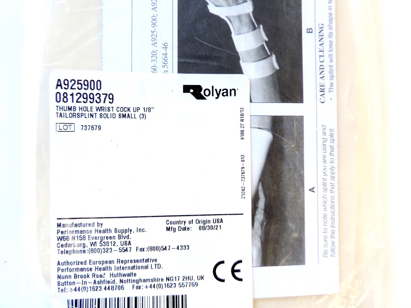 Rolyan A925900 Thumb Hole Wrist Cock-Up 1/8″ Tailorsplint Solid SMALL – 3 Pack