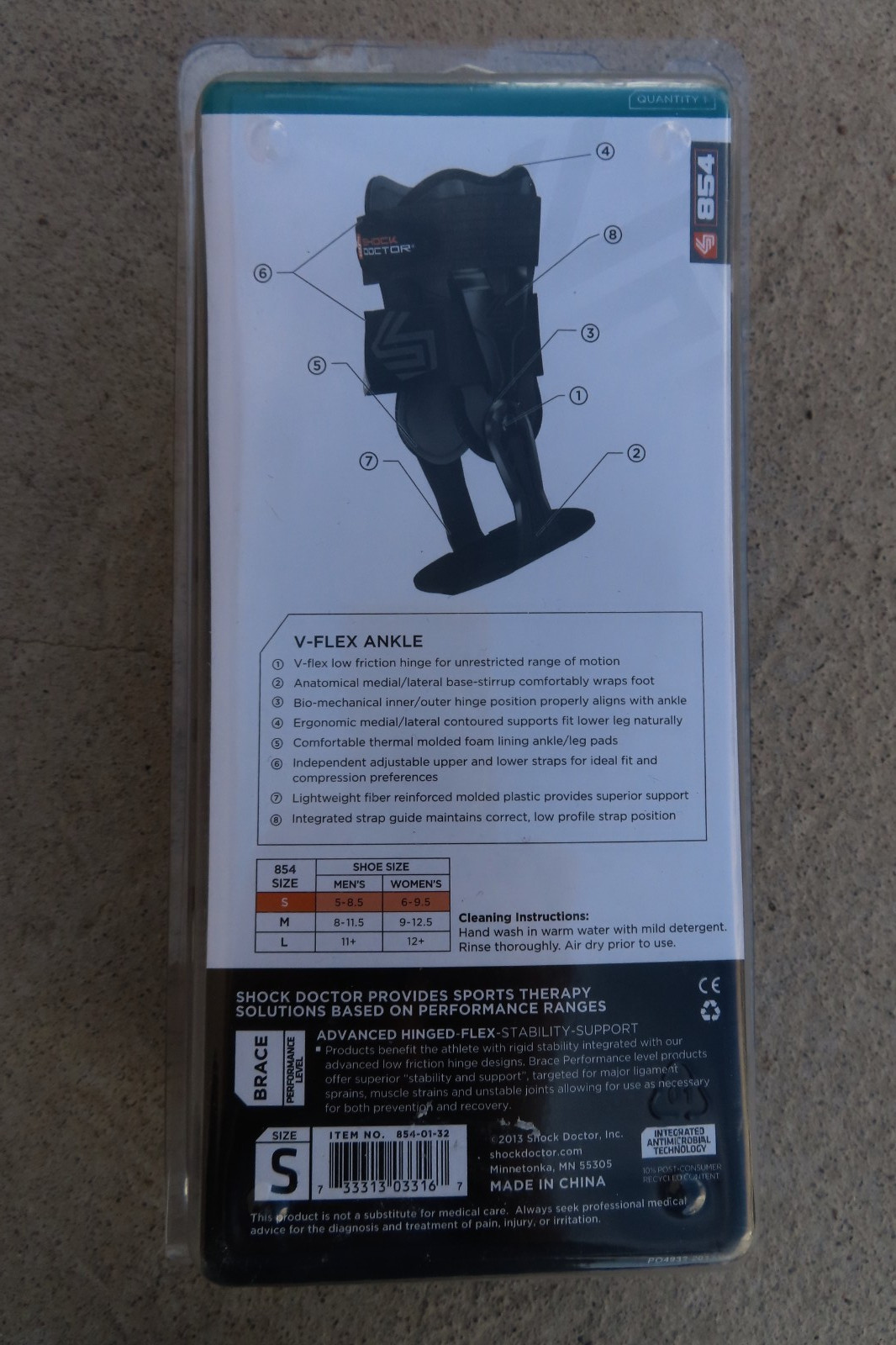 Shock Doctor V-Flex Ankle 854 Advanced Hinged Brace Size S