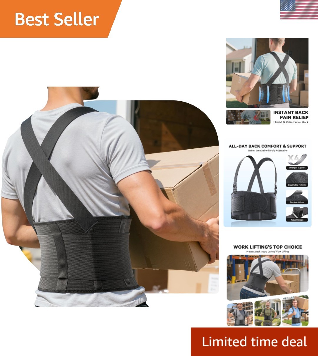 Work Back Brace for Men & Women – Pain Relief & Support for Heavy Lifting, Large
