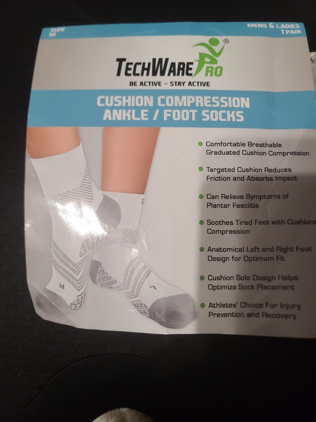 TechWare Pro Compression Ankle/Foot Socks Gray White Size M Be ActiveStay Active