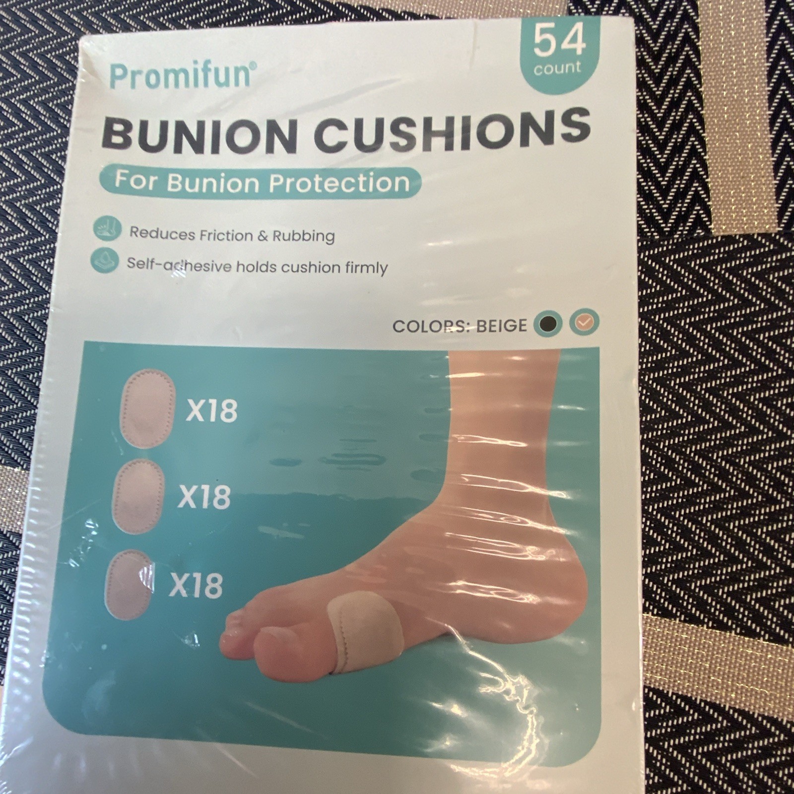 Promifun Bunion Cushions, Cotton Self-Adhesive Foot Protection, Beige 54 Count