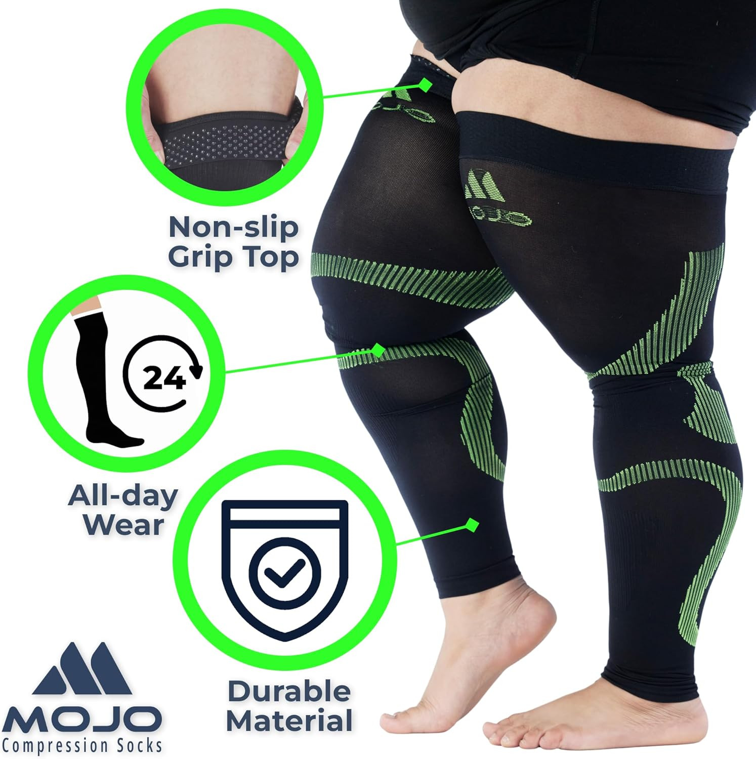 – 20-30Mmhg Graduated Support Thigh-Hi Leg Sleeves with Grip Top – Reduces Swell