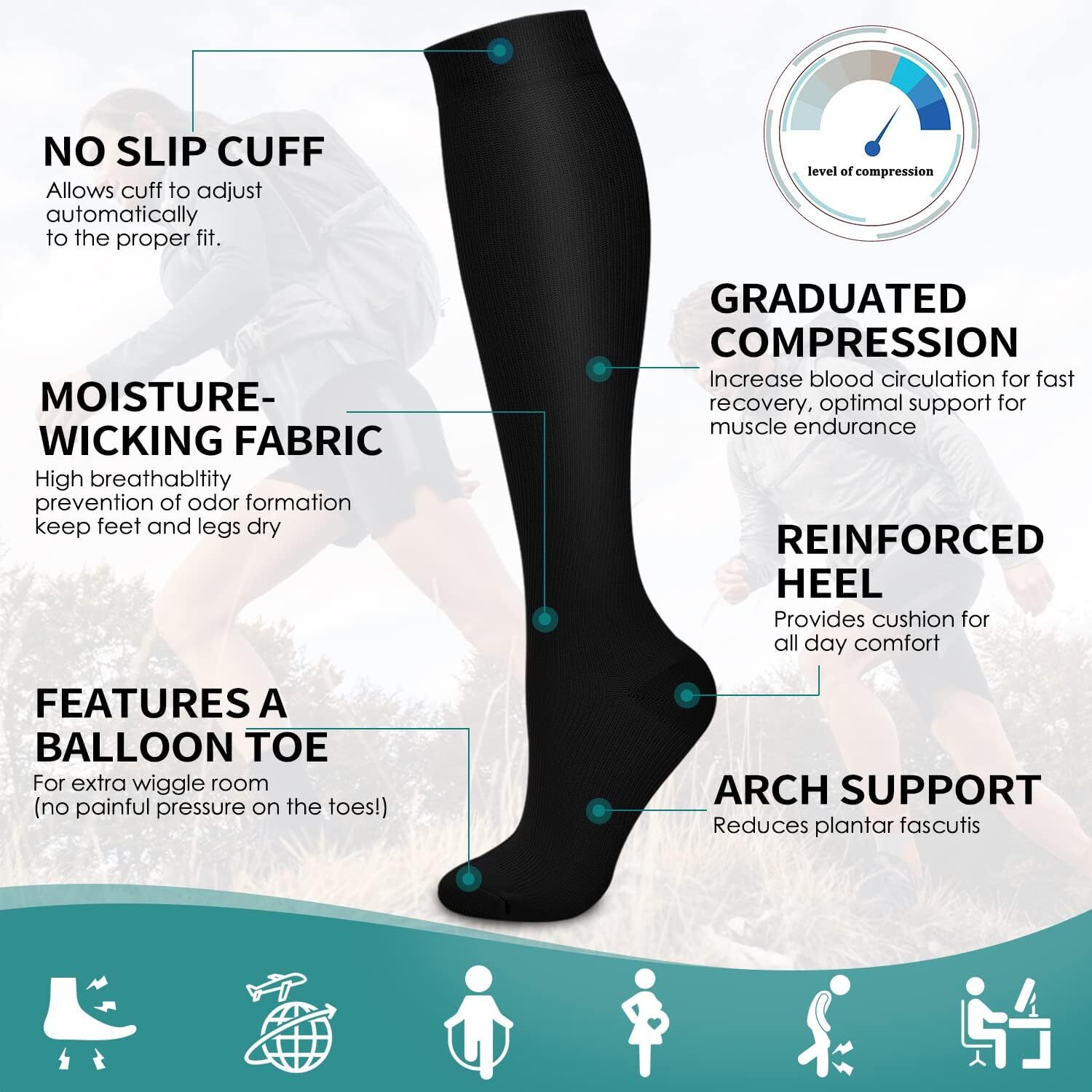 3 Pairs Compression Socks for Women&Men Circulation Knee High Stockings