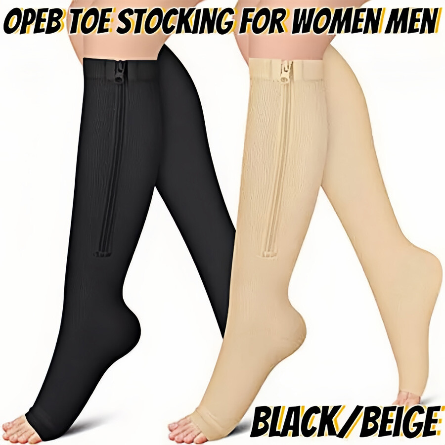 Zipper Compression Socks 20-30 mmHg Opened Toe for Varicose Vein Edema Men Women