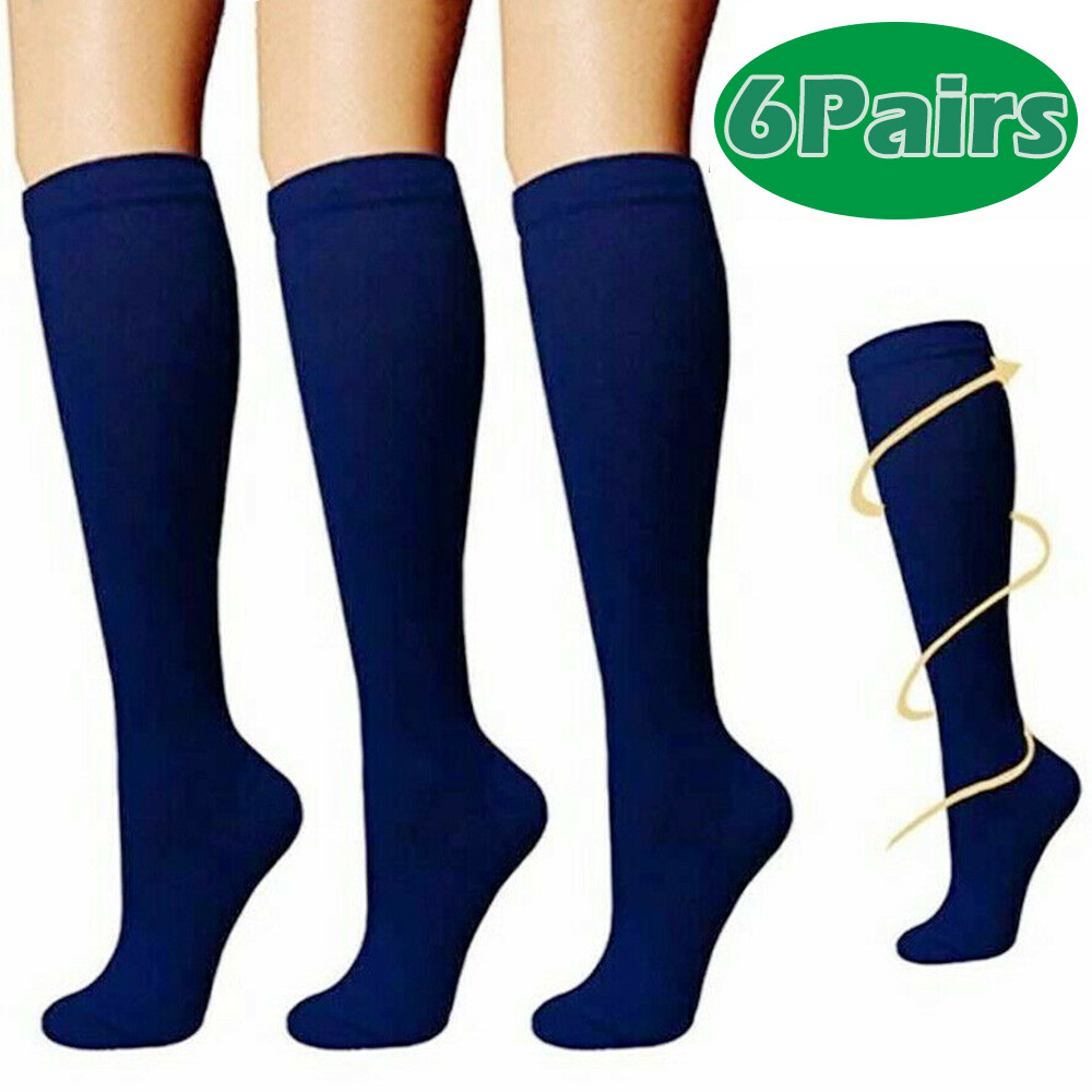 6 pairs of compression socks support socks toes 20-30 mmHg full calf female male