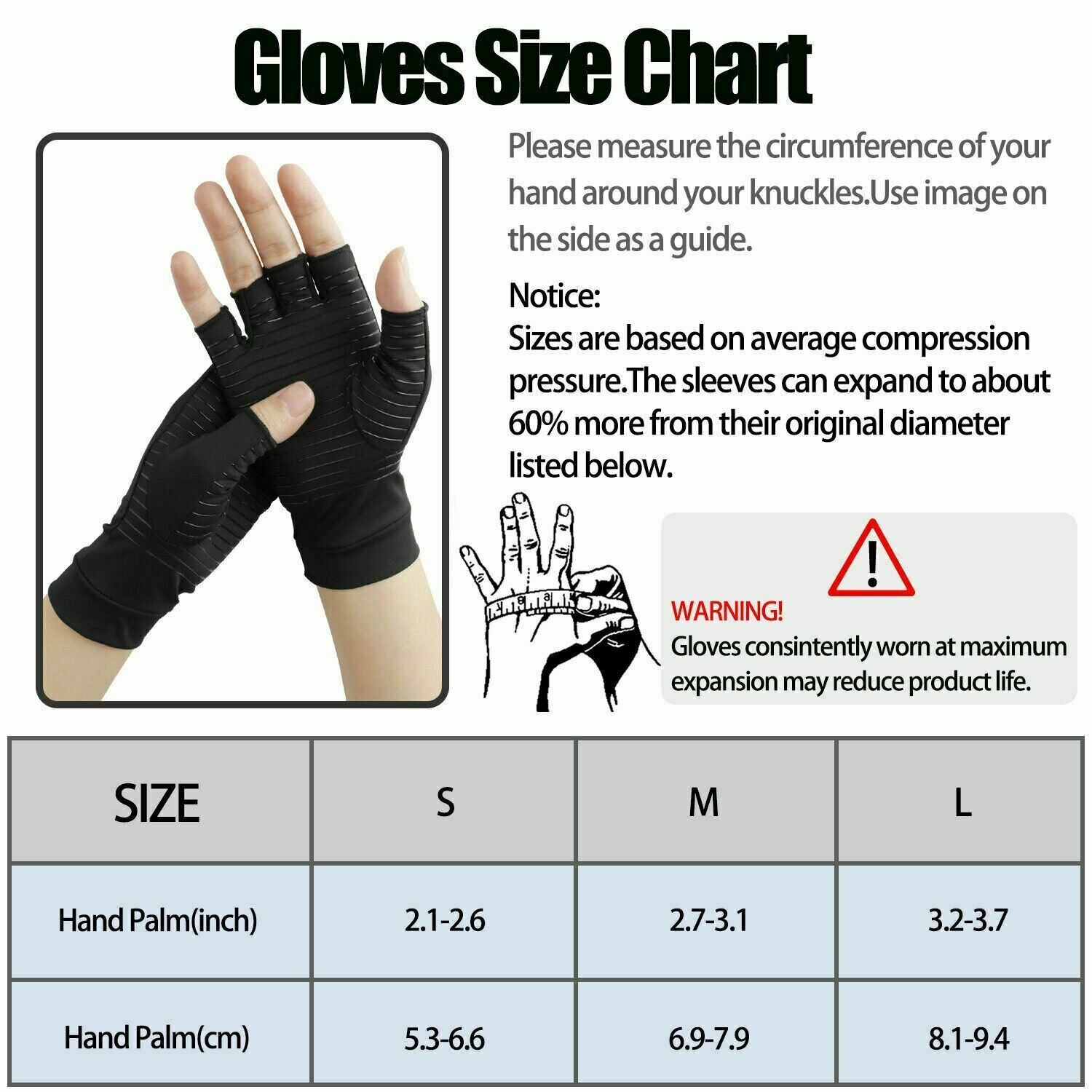 Copper Infused Compression Arthritis Gloves Rheumatoid Joint Pain Relief Hand US
