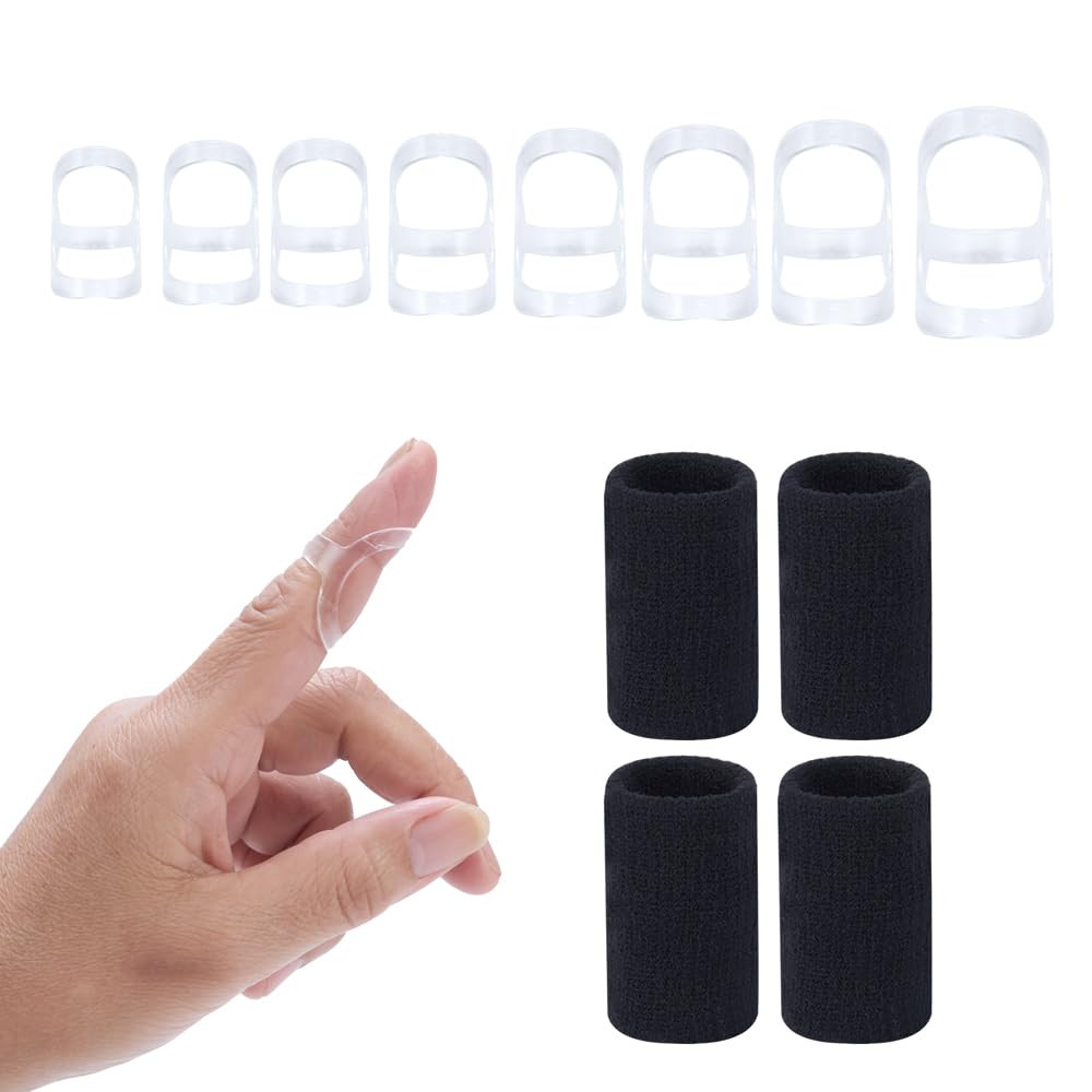 12 Pcs Finger Splint Kits Including 8 Pack Oval Finger Splints Clear Type and 4