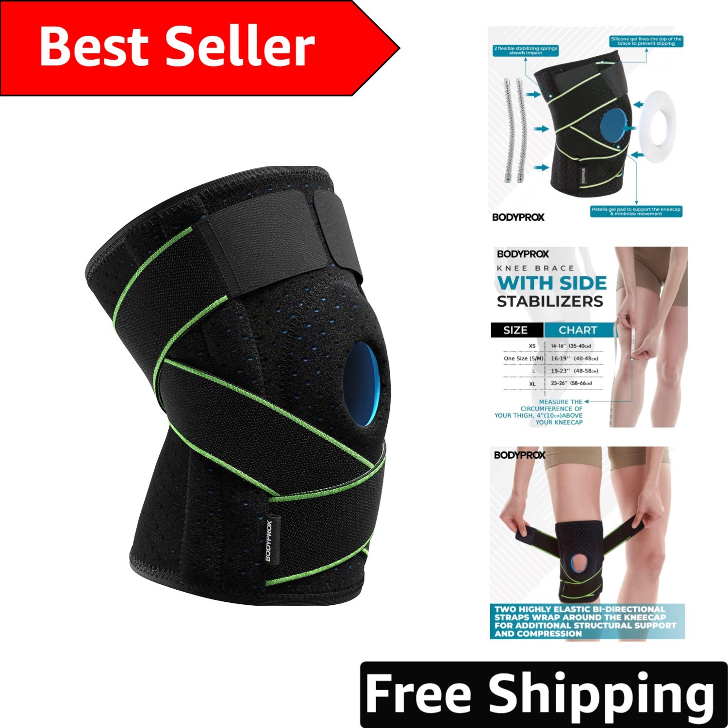 Adjustable Knee Brace with Side Stabilizers & Breathable Gel Pads for Recovery