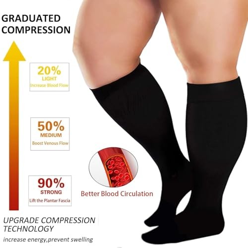 3 Pairs Plus Size Compression Socks for Women and Men Wide XX-Large 01-3 Black