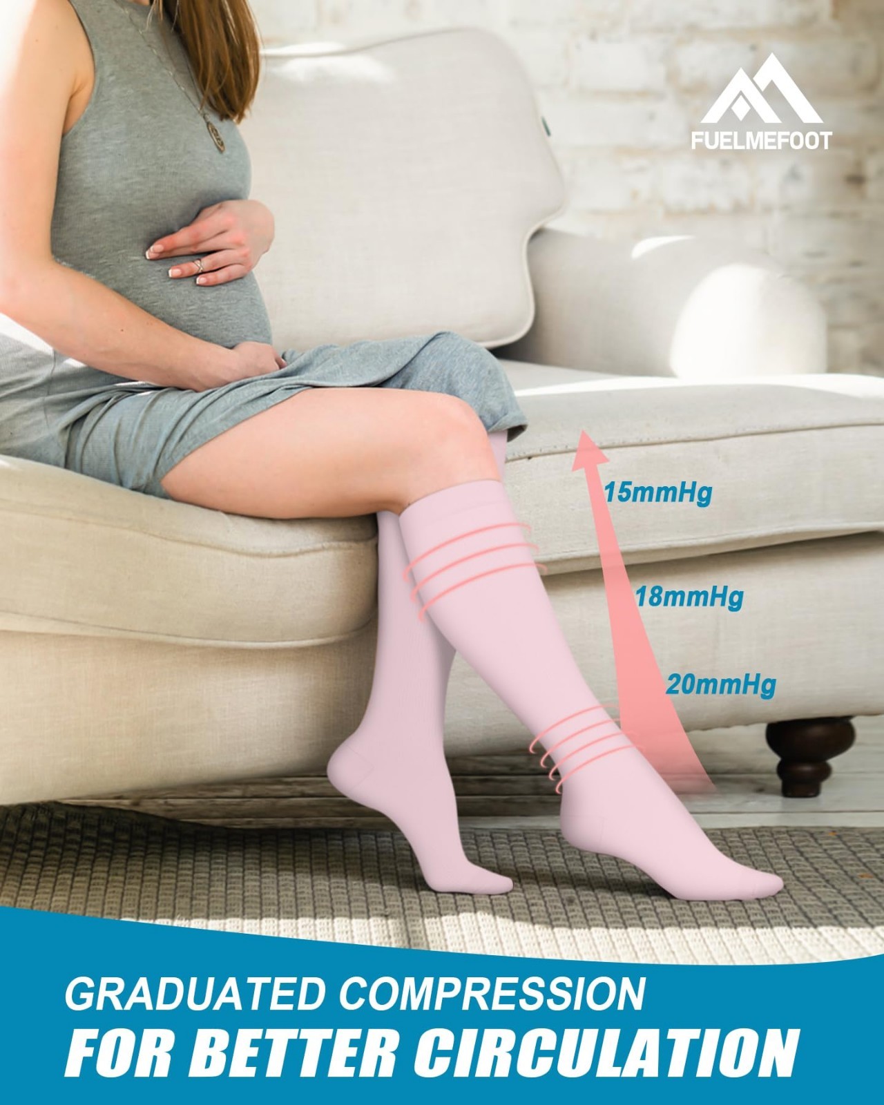 6 Pairs Compression Socks 15-20mmHg Knee High Support for Men & Women, Travel, A