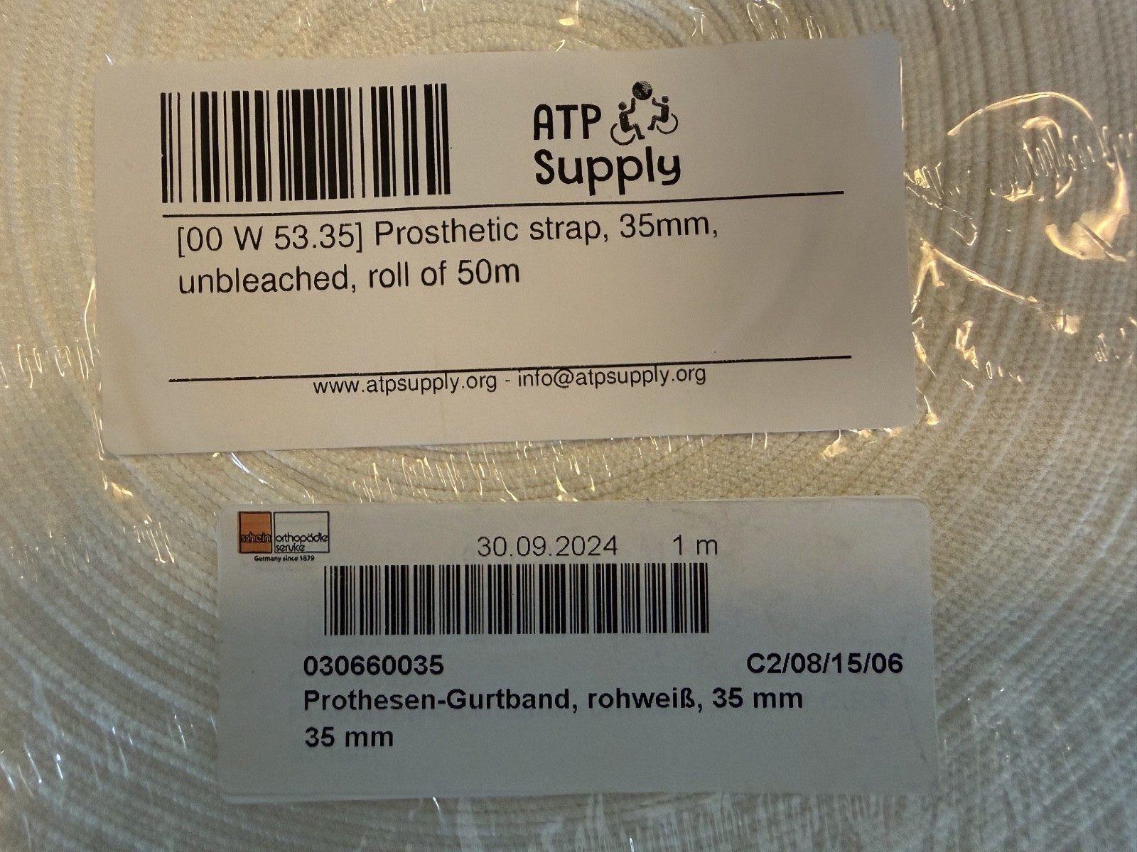 Prosthetic Strap ~ 35mm ~ Unbleached ~ Roll of 50 Meters ~ Medical Rehab Strap