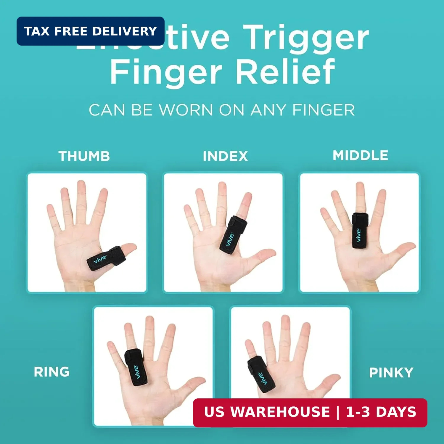 Vive Trigger Finger Splint – Support Brace for Middle, Ring, Index, Thumb and Pi