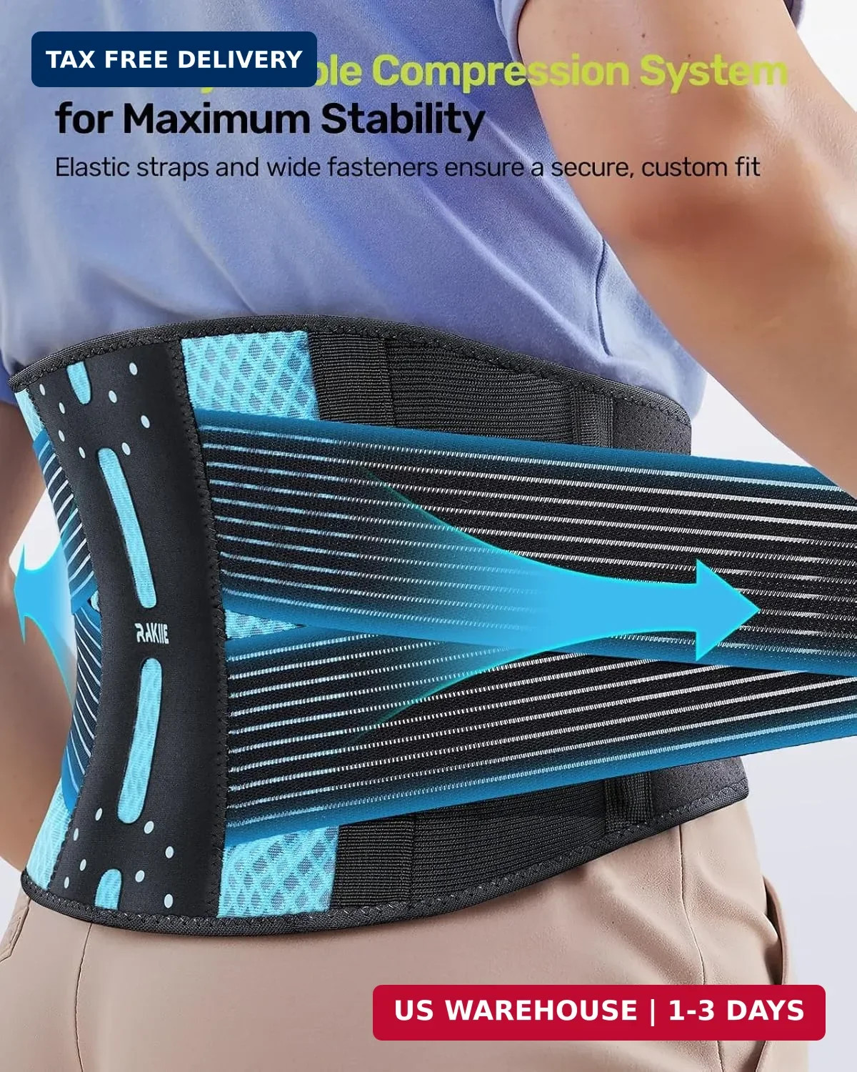 Rakiie Slim Back Brace for Lower Back Pain Relief, Lightweight & Breathable Back