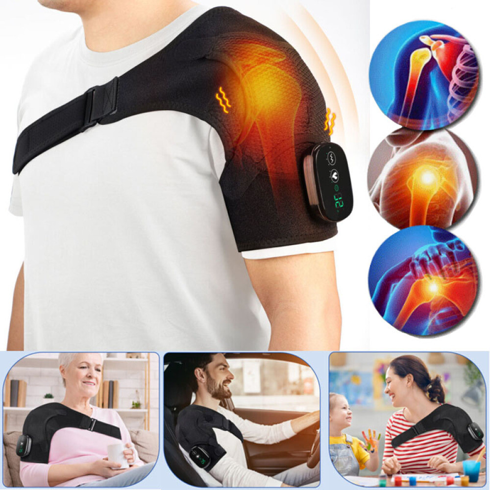 Electric Heated Vibration Shoulder Pad Brace Heating Therapy Relief Pain Massage