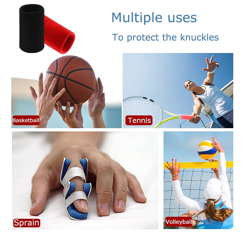 20 PCS Finger Sleeves Protectors Sport Thumb Brace Support Black Red Gear