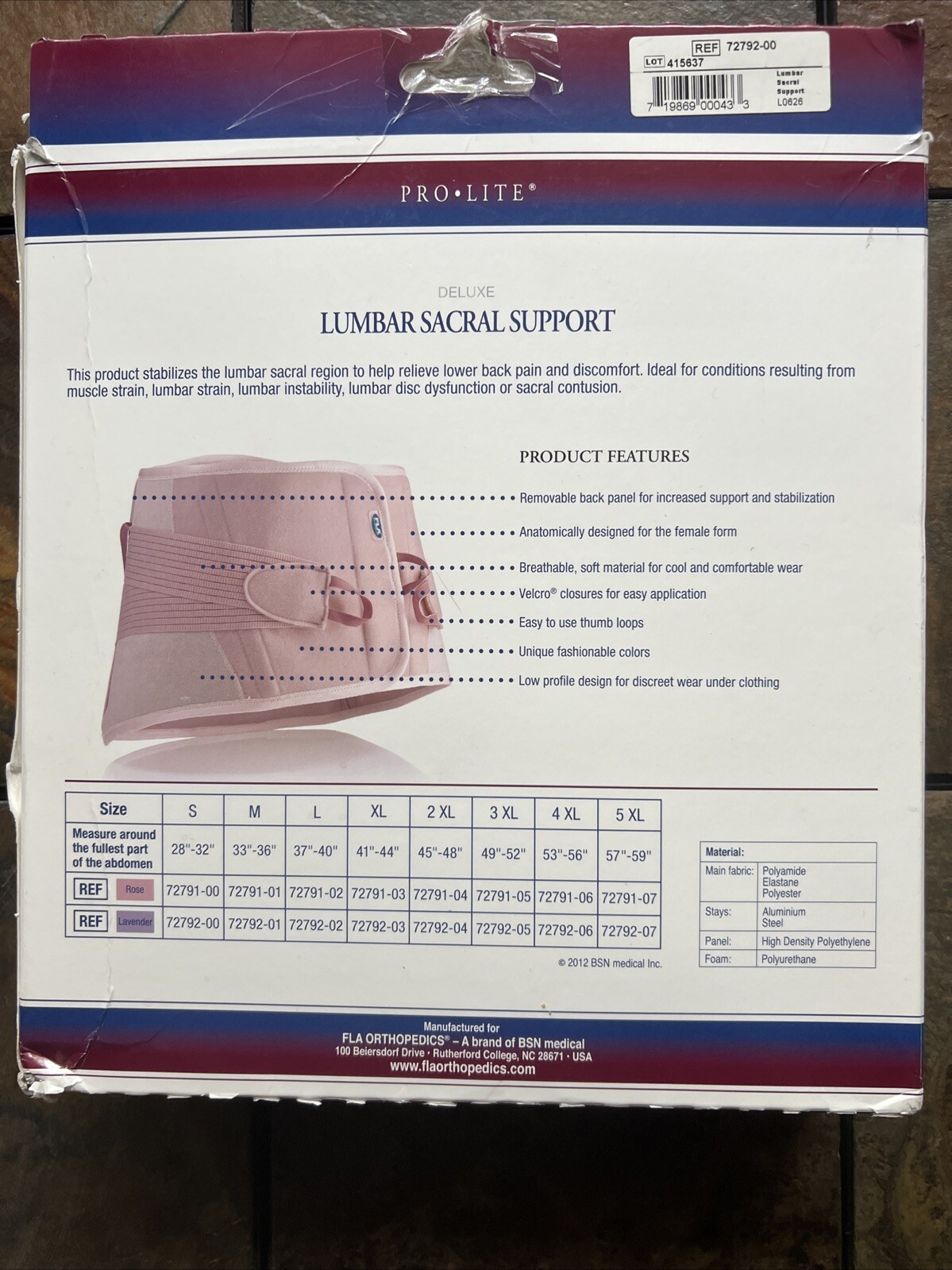Lumbar Sacral Support for Women, Lavender, Small FLA Orthopedics