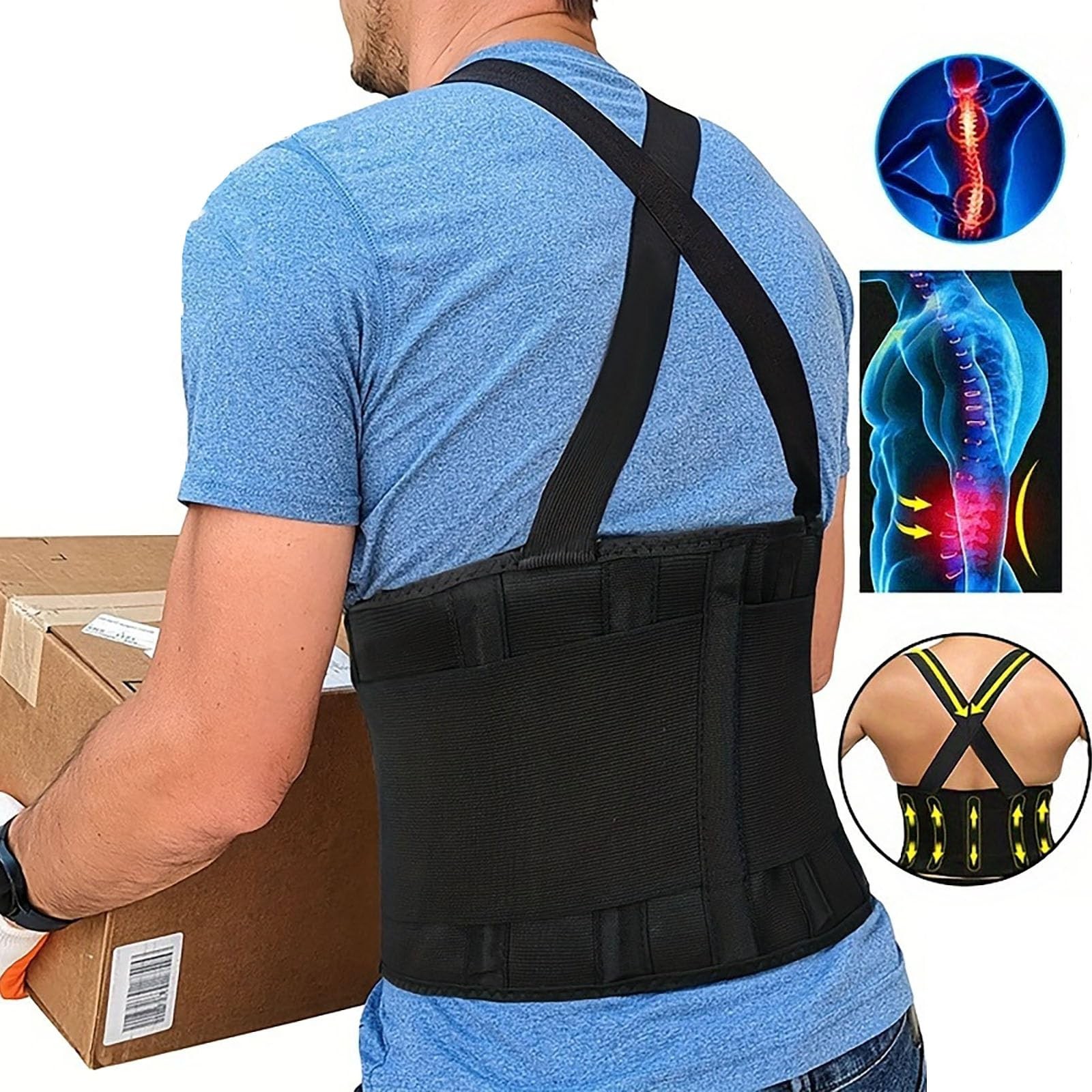Working Lumbar Lower Back Brace Support Belt with Adjustable Straps-Back Pain