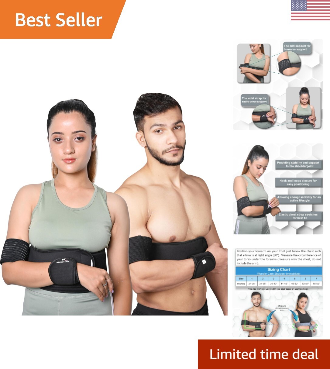 Left Right Shoulder Immobilizer Arm Sling Elastic Brace for Clavicle Collar B…