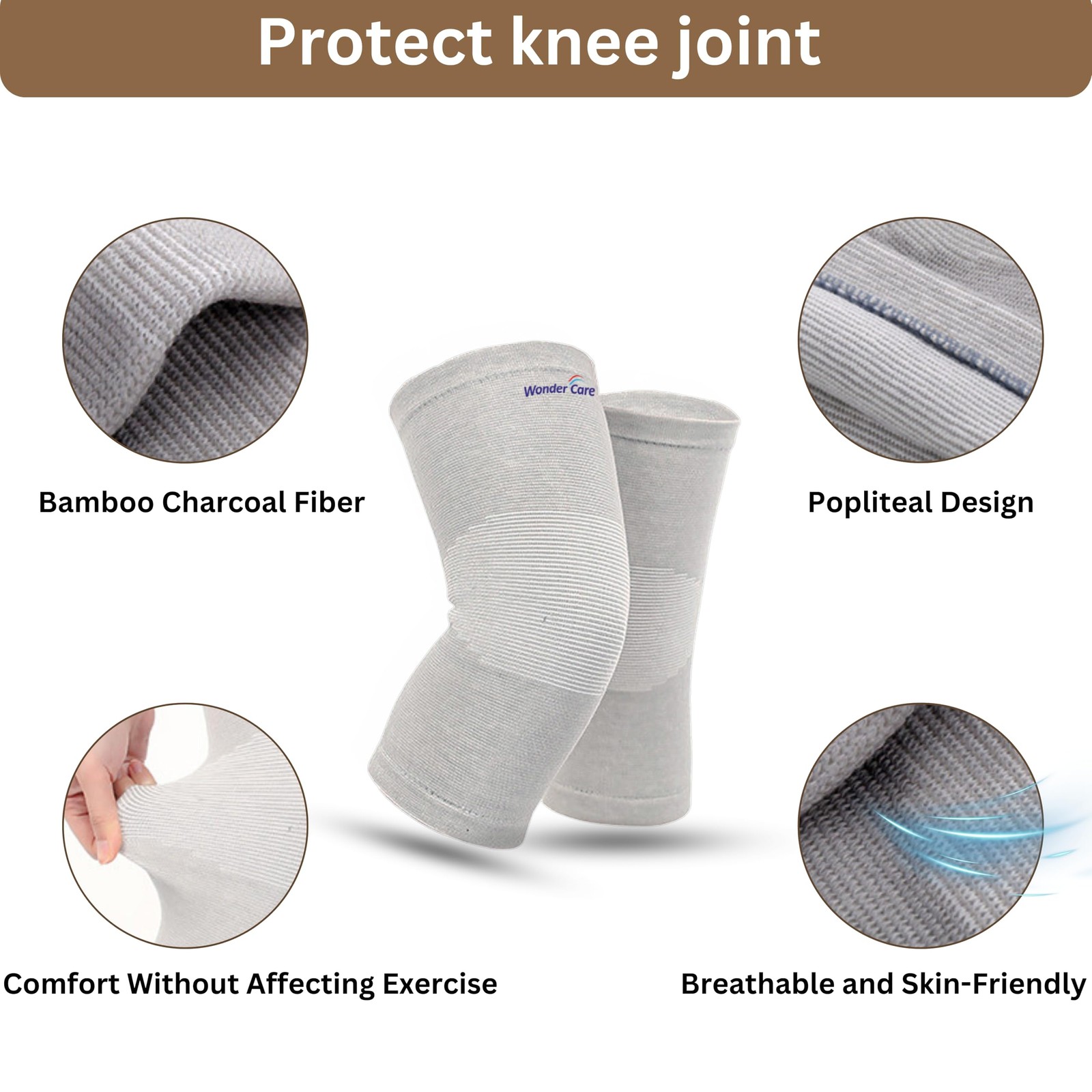2-Pack Bamboo Knee Compression Sleeve for Men and Women, Compression Knee Sle