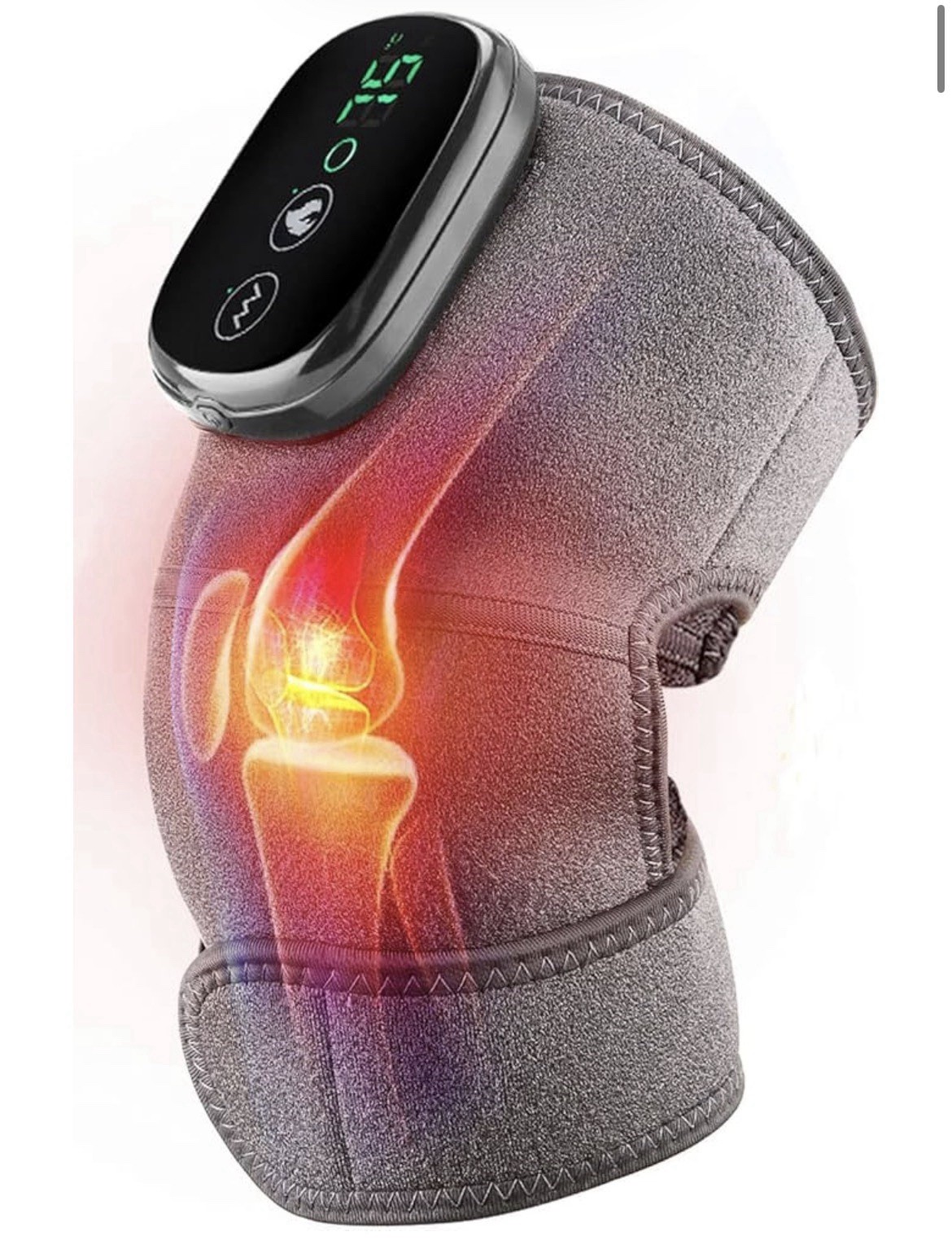 MOAJAZA Cordless Heated Vibrating Knee Brace Wrap Rechargeable Adjustable Gray
