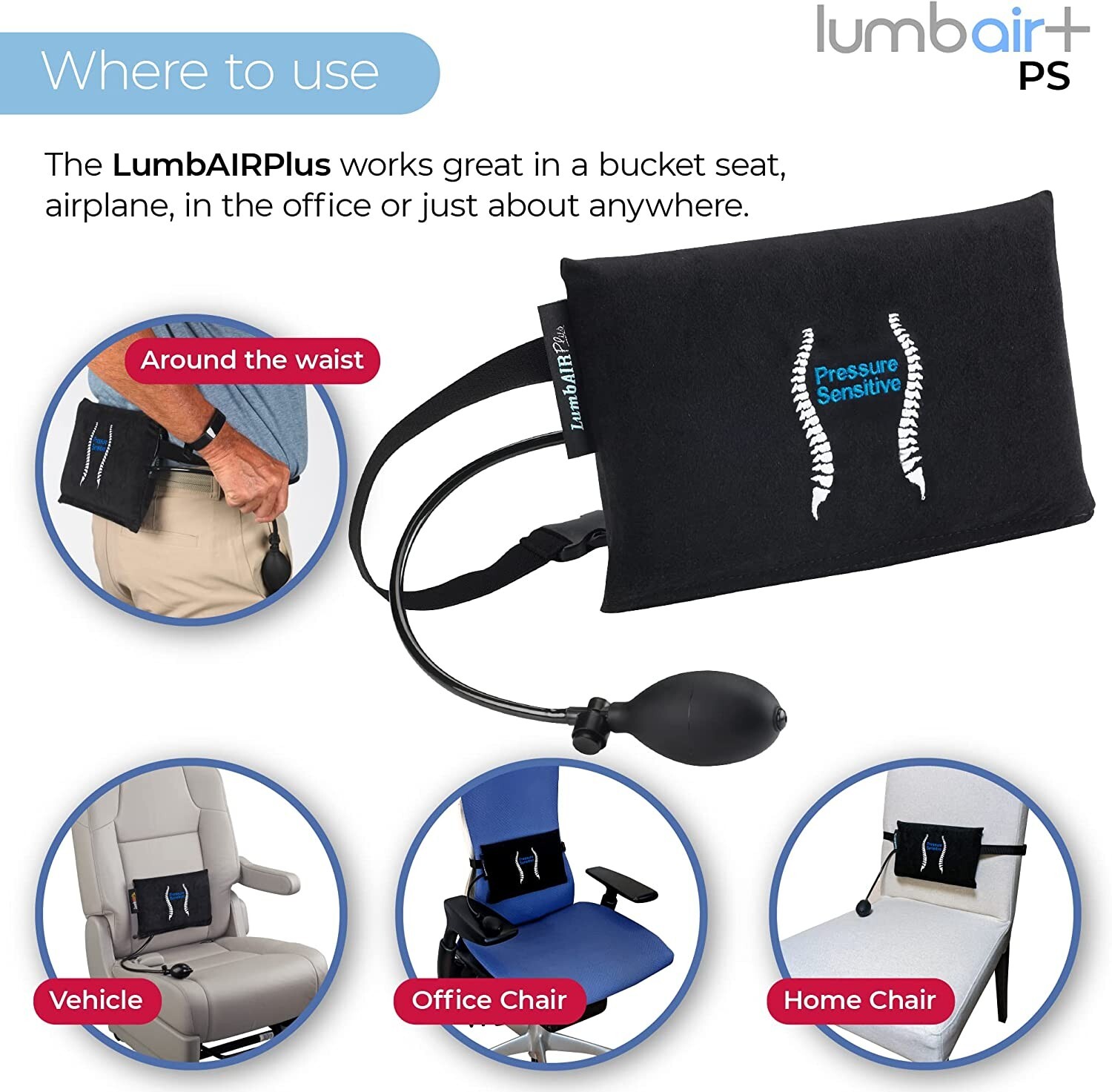 LumbAirPlus-PS Lumbar, Spine and Back Support Pillow for Sensitive Backs