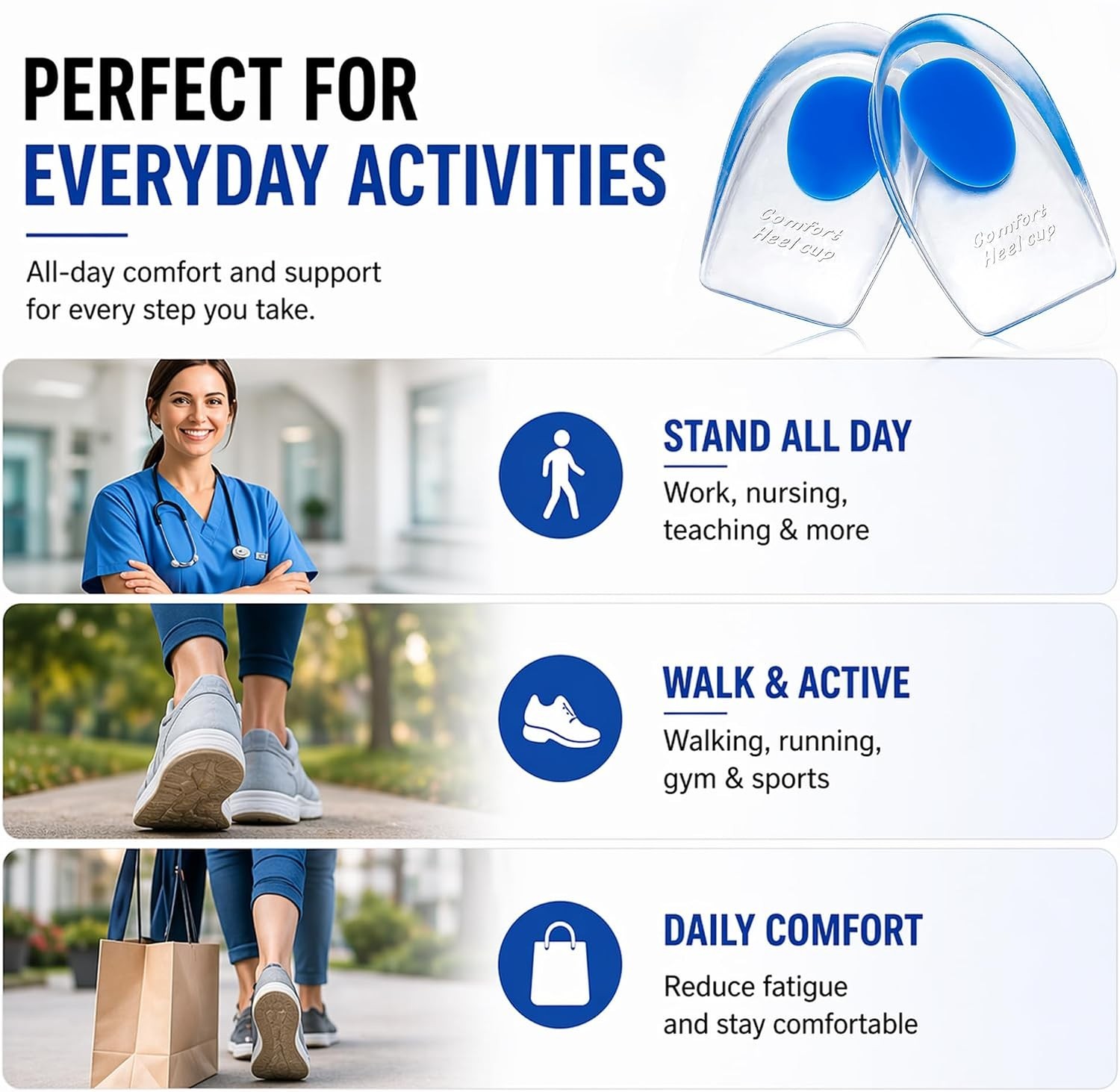Self-Adhesive Gel Heel Support Pads for Injury Prevention – Size L, 2 Pairs