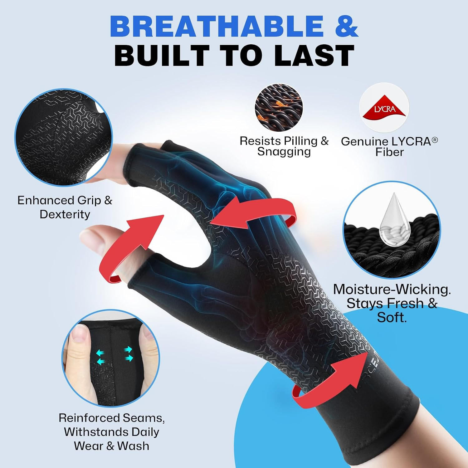 Arthritis Gloves for Women Men, Fingerless Compression Gloves – S | 23% LYCRA Fi