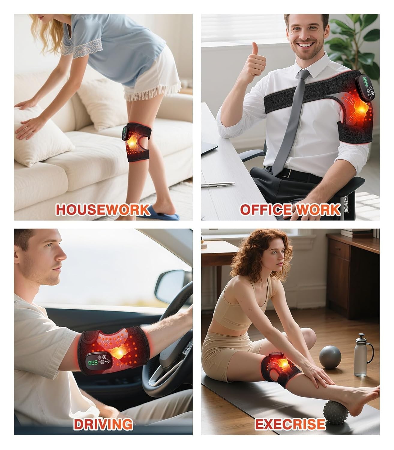 Vibration Knee Massage, Rechargeable Red Light Therapy Knee Brace with 660nm …