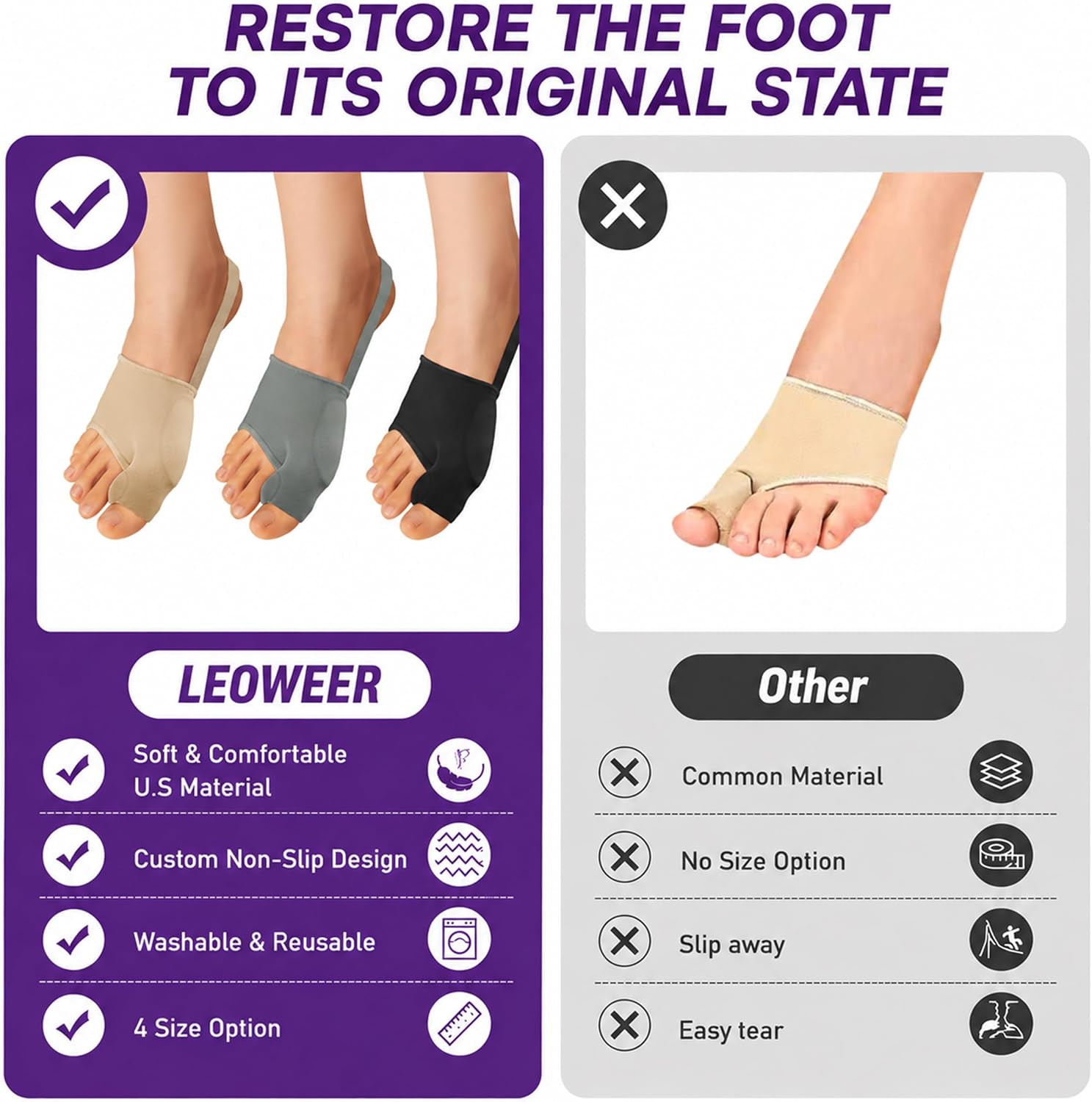 Bunion Cushion Sleeve with Adjustable Heel Strap, Breathable Big Toe Spacer with