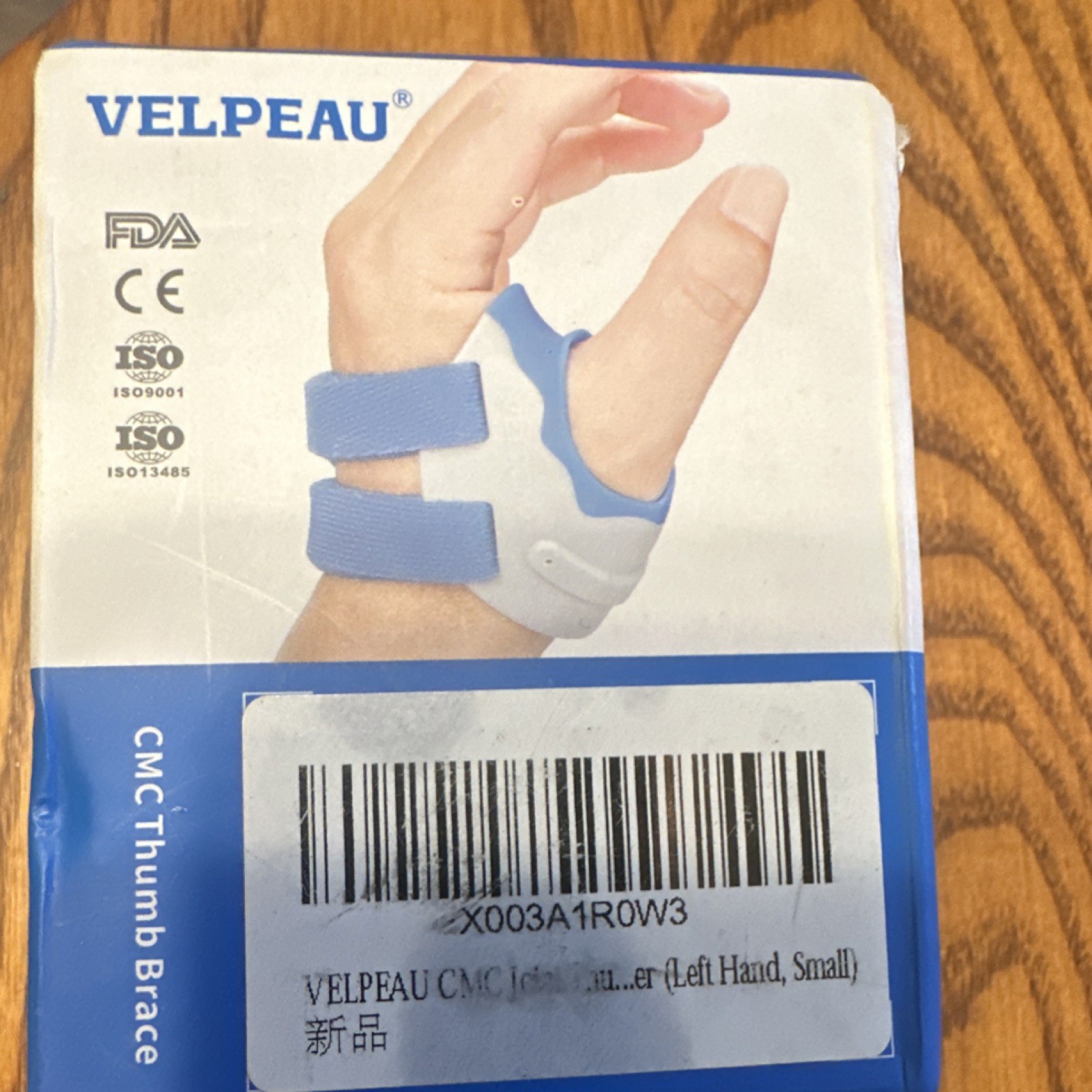 Velpeau CMC Thumb Brace Left Hand Small Blue Adjustable Orthopedic Support