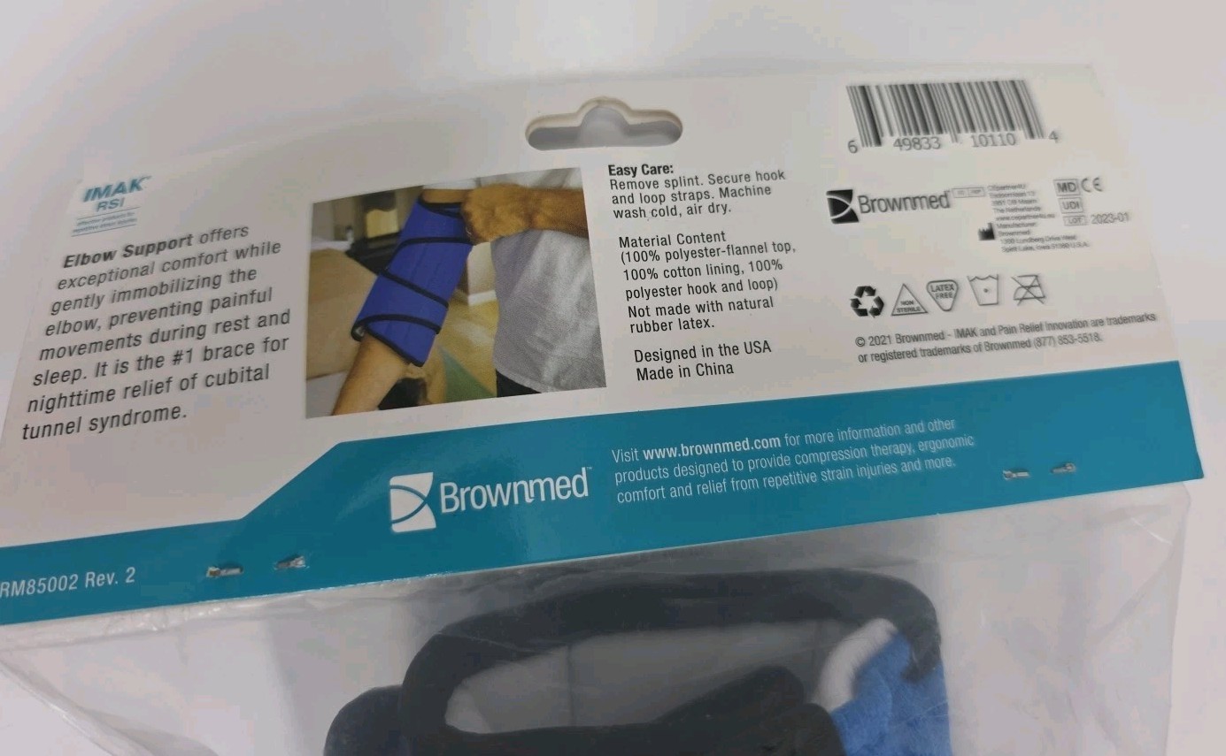 Brownmed IMAK RSI Elbow Support Brace – Blue NEW Adjustable Night-time X-Large