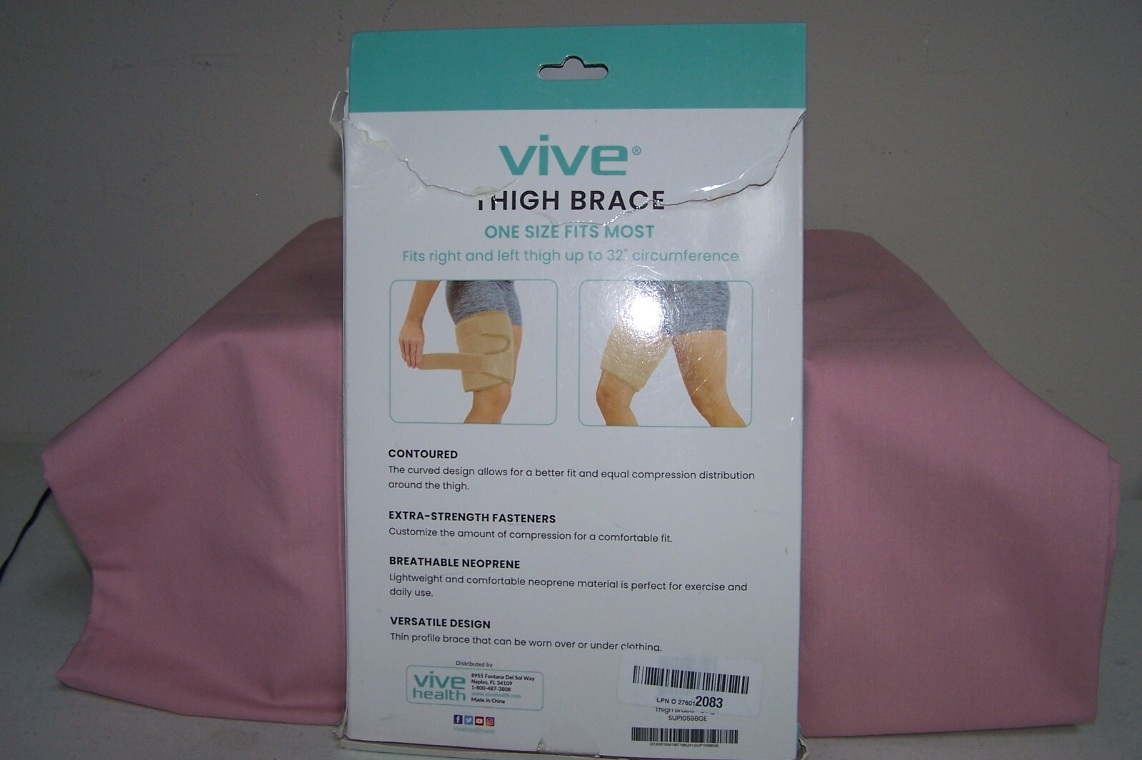 VIVE Thigh Leg Brace Wrap Support Compression Beige Up To 32″ One Size NEW n Box