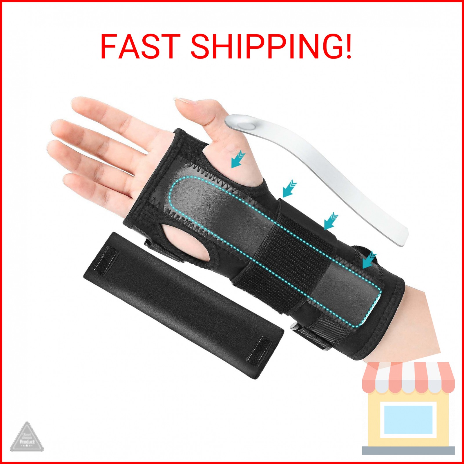 PKSTONE Wrist Splint for Carpal-Tunnel Syndrome, Adjustable Compression Wrist Br